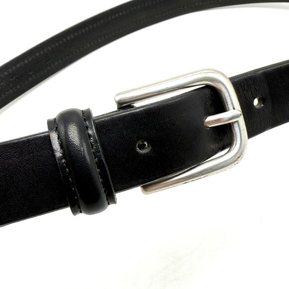 Eddie Bauer Black Italian Leather Belt 32 Silver Brass Buckle Center Ridge Italy - Picture 3 of 9